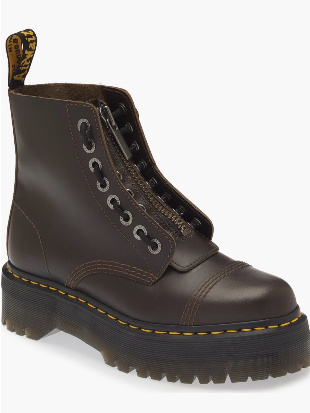 NEW Dr.Martens Unisex Sinclair Platform Boot in Dark Brown with Yellow Stitching